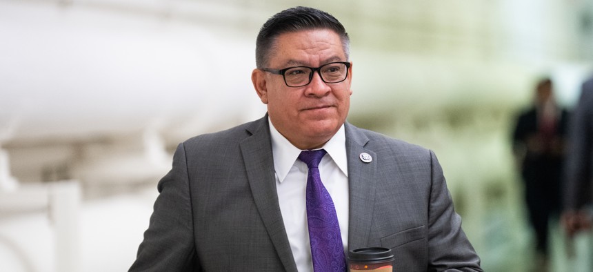 Rep. Salud Carbajal, shown here after a vote in 2022, teamed up with two Republican lawmakers on a bill to tighten cyber standards at the agency that safeguards the U.S. nuclear arsenal.