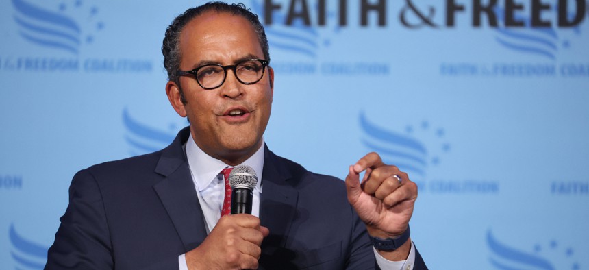 Former Texas Congressman Will Hurd speaks to guests at the Iowa Faith & Freedom Coalition Spring Kick-Off on April 22, 2023 in Clive, Iowa. Hurd announced his candidacy for the 2024 presidential election that same morning.